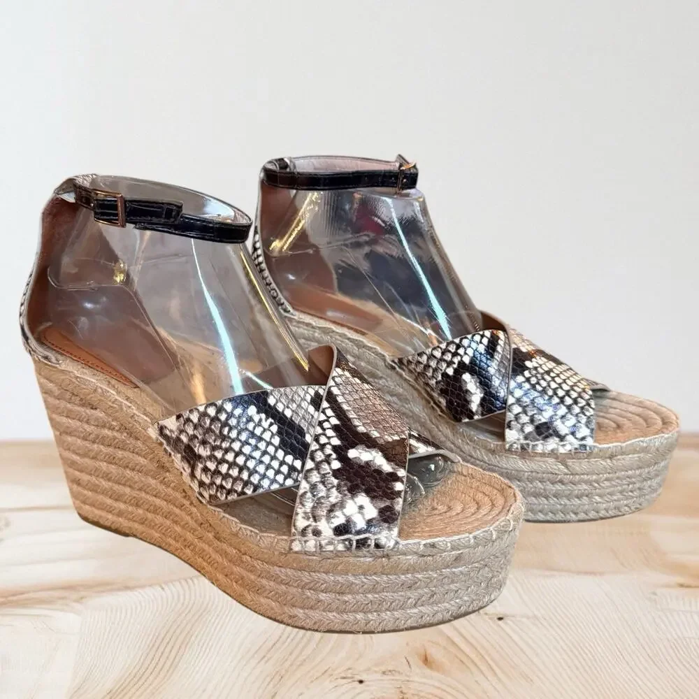 Tory Burch Shelby Snakeskin Embossed Leather Espadrille Size 9 Womens‎